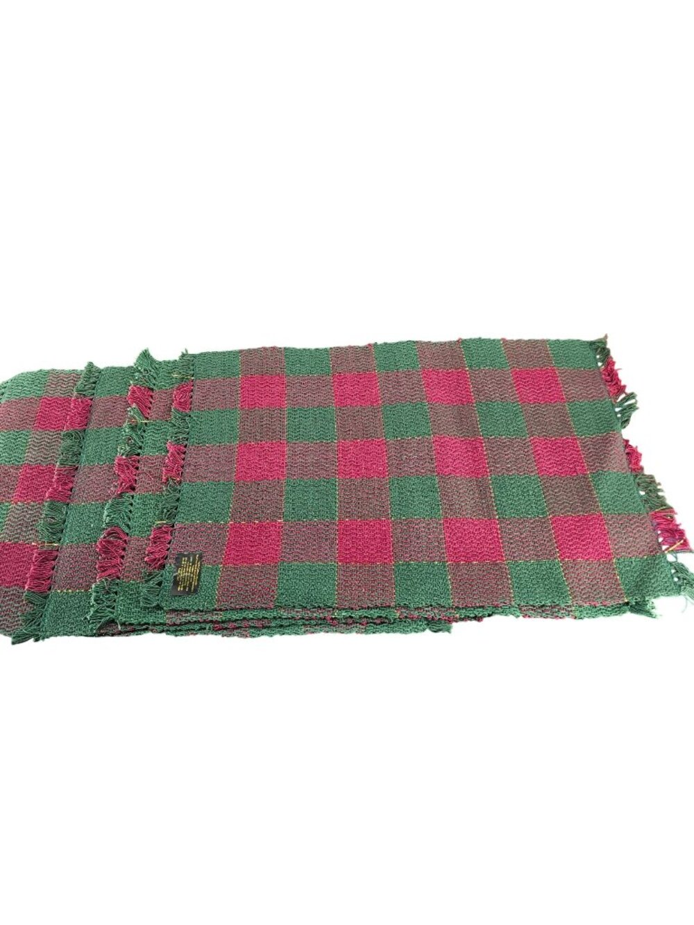 Green & Red Plaid Cotton Fringe Table Placemats 100% Cotton Rustic - Set Of 4